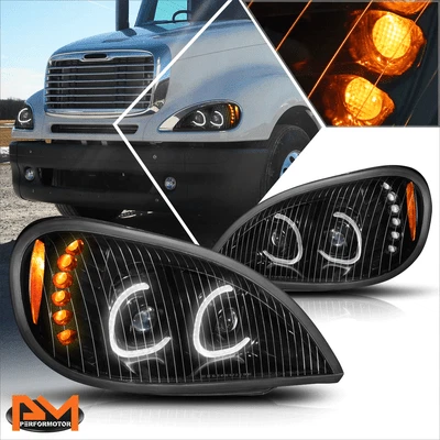 For 04-17 Freightliner Columbia Pair LED DRL Dual Projector Headlight/Lamp Black - Image 1 of 4