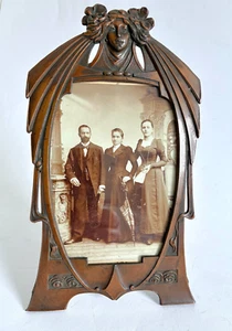 Art Nouveau Table Frame Photo Frame Woman Head Copper Circa 1900, With Photo - H:24cm - Picture 1 of 7