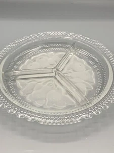 Vintage Clear with Frosted White Fruit Design Divided 3 Section Relish Dish - Picture 1 of 4