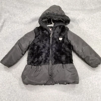 Abrigo acolchado Juicy Couture para niñas talla 24M negro liso de piel sintética cremallera completa con capucha Foto 1 de 4