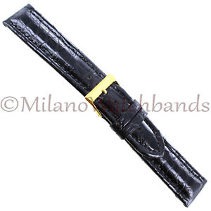 20mm Morellato Black Genuine Crocodile Padded Stitched Mens Watch Band Reg 992