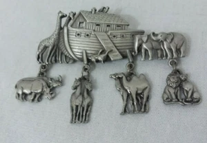 Noah's ark lapel pin with hanginf animal charms J&J - Picture 1 of 3