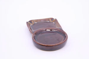 Brown Drip Glaze Coaster and Ashtray Combo VINTAGE MCM Pottery - Picture 1 of 6