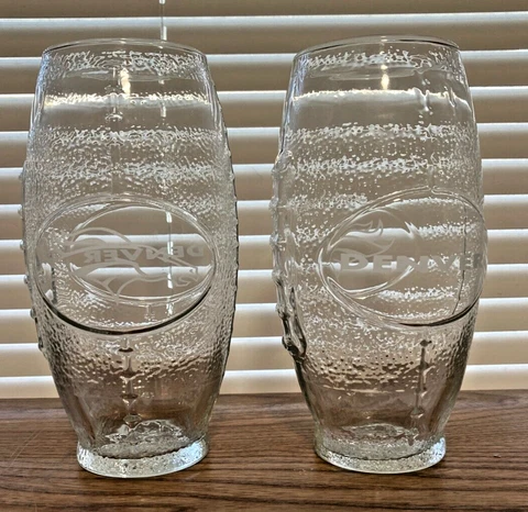 Denver Bronco Football Shaped Drinking Glasses 23oz  Etched Logo Set of 2 Cover