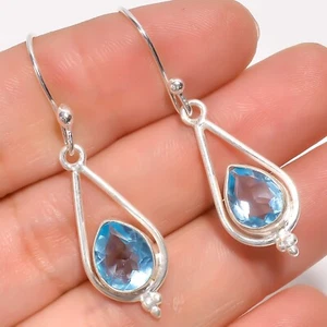 Gift For Her 925 Sterling Silver Aquamarine Gemstone Drop/Dangle Ethnic Earrings - Picture 1 of 6