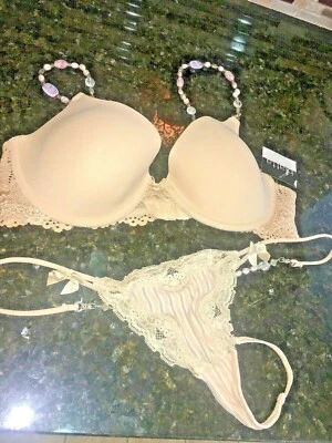 Conjunto de sujetador y tanga BIATTA ÍNTIMATES SEXY PERLAS Y CUENTAS NUEVO CON ETIQUETAS MED 36C pk1 Foto 1 de 4