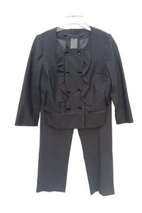 Mint Pants Jacket Dress Suit Sz 2 Black Doublebreasted Ruffled Top Satin Trim S - Picture 1 of 11