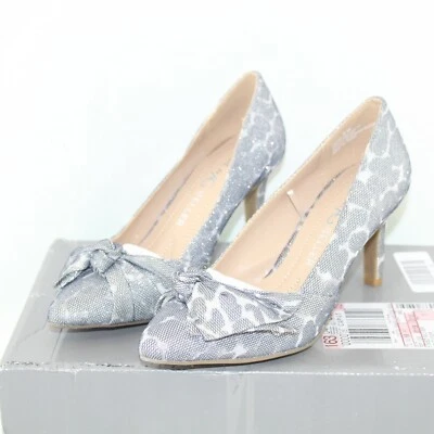 ANDREW GELLER women's TUDOR pumps dress shoes size 5 M silver fabric upper NEW — 第 1/4 张图片