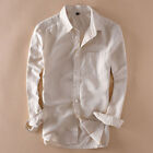 NEW Mens Linen Cotton Long Sleeve Slim Fit Shirts Thin Sunscreen Travel Shirts##