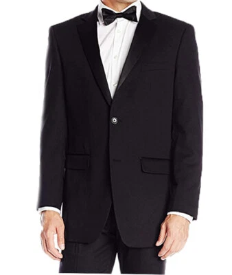 Chaqueta de Esmoquin Perry Ellis Para Hombre 2 Botones Satén Muesca Solapa Calce Ajustado, Negra, 38S Foto 1 de 4