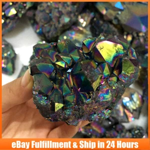 Racimo de cristal de cuarzo piedra de titanio arco iris aura natural 70 g geoda druzy EE. UU. - Imagen 1 de 20