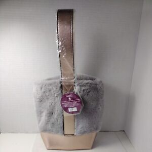 Gift Bag Holds 2 Regular Size Wine Bottles Rose Gold and Gray Faux Fur New