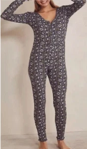 FREE PEOPLE INTIMATELY GREEN HOME ALONE LONG JOHN PAJAMAS JUMPSUIT ONE PIECE XS - Picture 1 of 5