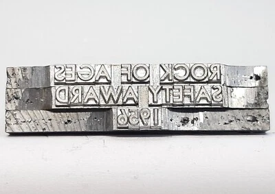 3 VT ROCK OF AGES GRANITE QUARRIES 1956 SAFETY AWARD METAL LETTERPRESS BLOCKS - Image 1 of 4
