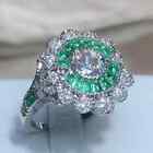 925 Silver Floral Elegant Emerald Cz Diamond Ring