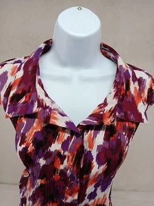 Blusa Maggie Barnes para mujer 2X púrpura naranja acordeón sin mangas con botones - Imagen 1 de 11