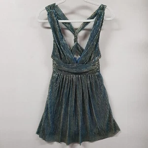 Vestido Skater Lulus Ailey Para Mujer XS Azul Teal Metálico Irridiscente Torcido Espalda - Imagen 1 de 10