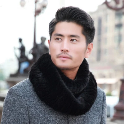 Hombres Bufanda de Piel de Visón Real Pañuelo para el Cuello Invierno Cálido Silenciador Tejido Apretado Negro Marrón Foto 1 de 4