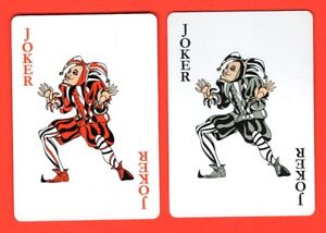 2 Single Swap Playing Cards JESTER JOKERS WIDE PAIR COLOR + B&W FIGURES MINT