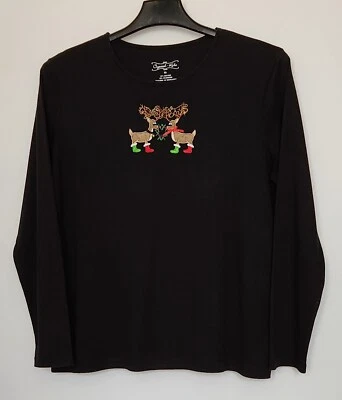 Рождественский топ Crystal Kobe размер XL женский пуловер с длинным рукавом олень черный - Изображение 1 из 4