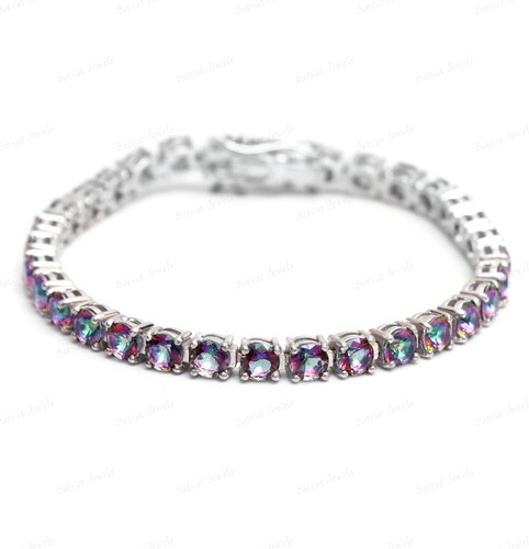 VALENTINO Bracciale Pietra Pregemma Rotonda Topazio Mistico Argento Sterling 925 Donna 5MM