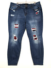 Judy Blue Buffalo Plaid Patch Skinny Jeans Plus Size 24W Dark Wash Jb8268dk