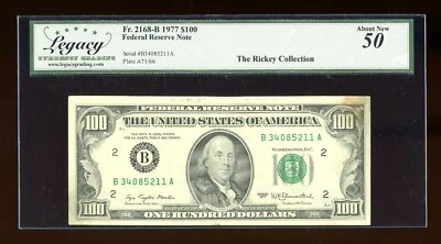 DBR 1977 $100 FRN New York Fr. 2168-B Legacy AU-50 Serial B34085211A - Image 1 of 2