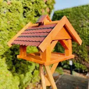 DARLUX Rechteckiges Vogel Futter Haus XL Futterstelle Holz Vogelhaus Braun/Rot - Bild 1 von 5