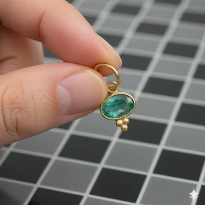 5x7 MM Oval Emerald Gold Charm Pendant -14k Gold Solid Gold Handmade Necklace - Image 1 of 4