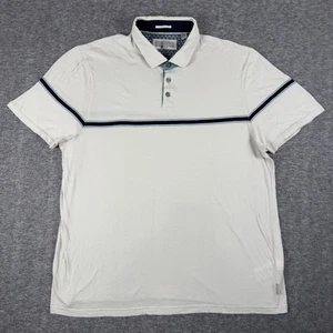 Ted Baker Polo Shirt Mens XL Off White Navy Stripe Short Sleeve Kargo Cotton - Picture 1 of 12