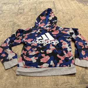 Adidas Sweatshirt Hoodie Girls Size Medium 10/12 Blue/Black/Grey/Pink Camo - Picture 1 of 8