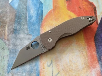 Spyderco MicroJimbo, Stonewashed CPM-15V Plain Blade, Brown G-10 Handle - Image 1 of 4