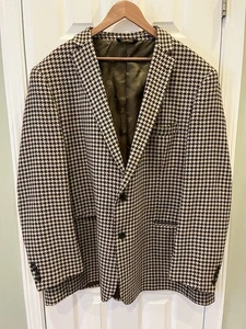 Linea Uomo Houndstooth Blazer Mens Beige & Brown Jacket Sportcoat Size 54L - Picture 1 of 8