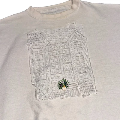 Sudadera Vintage Blanca Cottage House Bordada Cottagecore Talla L Foto 1 de 4
