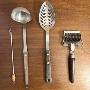Vintage Holzgriff Utensilien Lot-Happy Home, Ekco Flint, Rostfitl, Japan USA K5 - Bild 1 von 12