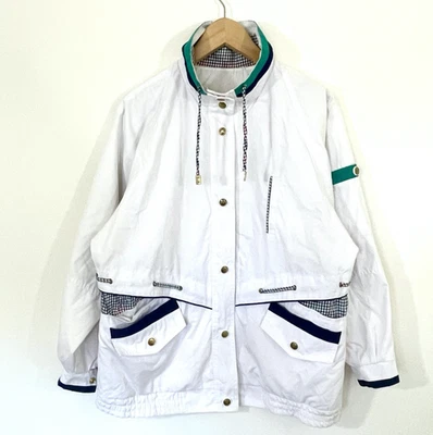 VTG 80s Mens Current Seen Nautical  Windbreaker Jacket Size S White Boating   - Image 1 of 4