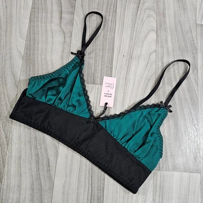 Kiss Me Deadly X Playful Promises Diana Satin Bralette, Green / Black, Size 6 - Image 1 of 4