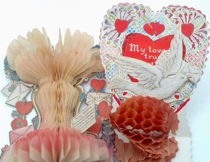 2 Antique Valentines with Crepe Paper Inserts 4.5" & Under - 1 Germany, 1 USA - Picture 1 of 8