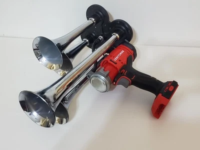 CRAFTSMAN V20 Li-ion Power Air Horn,Train Horn Compressor, QUAD Metal Chrome 20V - Image 1 of 4