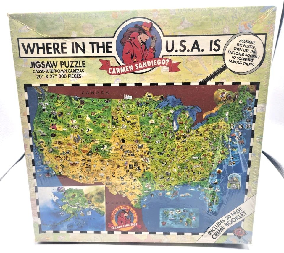 Where in the USA IS Carmen Sandiego 300 PC Jigsaw Puzzle Game NEW Vintage 1993 - Image 1 of 4