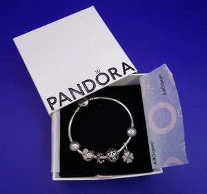Pandora 6 Charm Armband - Blume Herz Motiv Cut Out Emaille CZ 7" S 925 ALE 27g - Bild 1 von 24