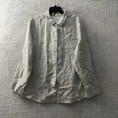 Tommy Bahama Mujer Top Abotonado Multicolor Rayas XL Lino Manga Larga Foto 1 de 4