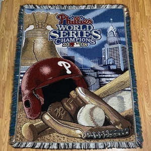 VINTAGE PHILADELPHIA PHILLIES TAPESTRY BLANKET 2008 WORLD SERIES CHAMPIONS RARE - Picture 1 of 4