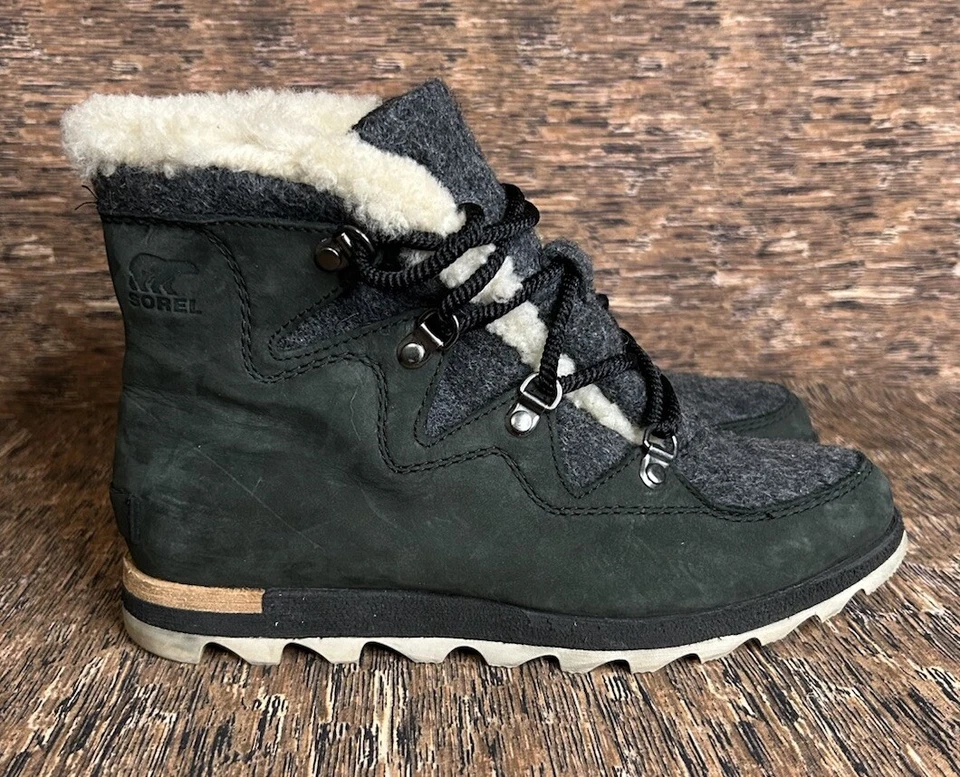 Botas de neve Sorel Sneakchic alpinas inverno tornozelo silenciado preto/cinza camurça feminina 8 - Imagem 1 de 4