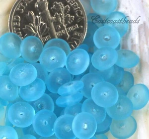 Coin Disk Beads, 6mm, Aqua Blue w/Frosted Finish, Czech Spacer Bead, 50 Pcs - Picture 1 of 2