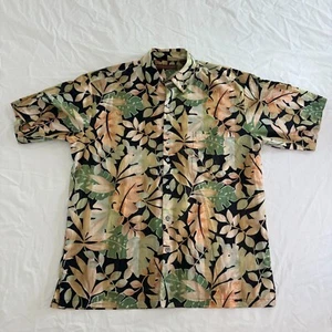 Camicia hawaiana Tori Richard da uomo M nera verde manica corta foglie prato tropicale - Foto 1 di 13
