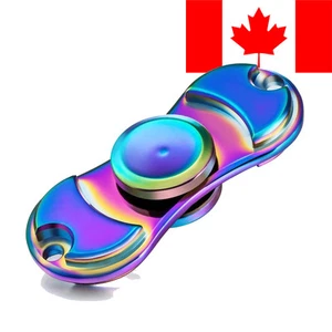 FIDGET HAND DUAL SPINNER RAINBOW CHROME METAL ALUMINUM EDC STRESS RELIEF TOY - Bild 1 von 2