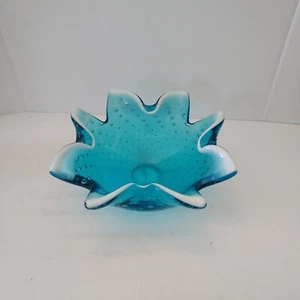 Vintage Murano Glass Bowl Aqua Blue White Bullicante Controlled Bubbles MCM - Picture 1 of 8