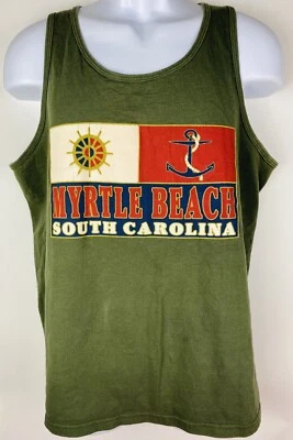 Vintage Myrtle Beach South Carolina Tank Top Large Tourist Nautical Army Green - Image 1 of 4