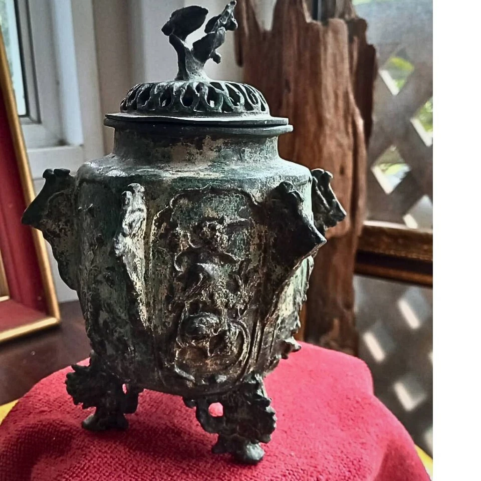 Raro Quemador de Incienso de Bronce Antiguo Siglo XIX Escultura de Pájaro De Colección 8" de Alto Foto 1 de 4